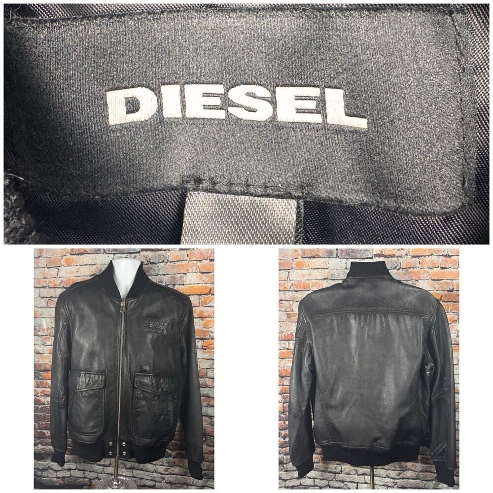 Vintage Diesel Women's Avitator L-OIUKI Cowhide Leather Moto Jacket XL Black